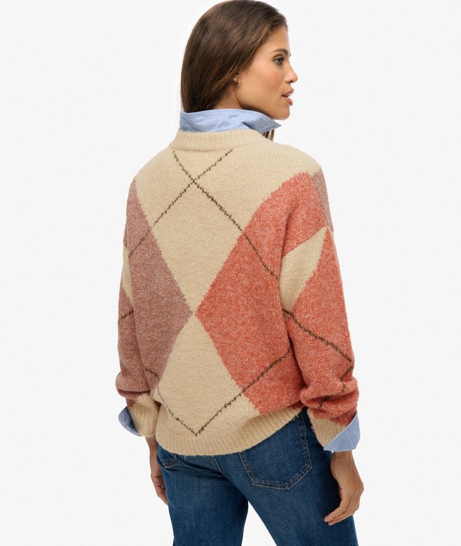 Maglione oversize a rombi con scollo a V